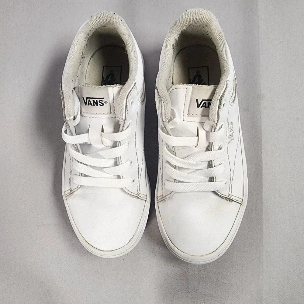 Vans Youth 2.0 White Leather Low Top Lace Up Skate Sneakers 500714